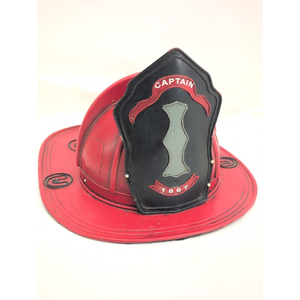 Vintage Fire Fighter Chief Captain Fireman Helmet Red Firemens Hat 1867 Replica